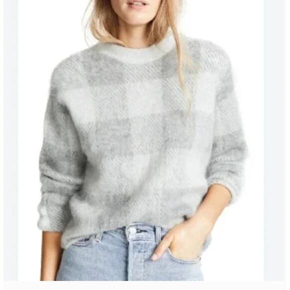 Vince Plaid Alpaca Mohair Sweater M Gray Buffalo Check Prep Western Old Money - Picture 3 of 7